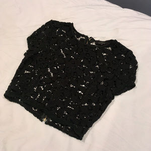 Black Crop Crochet Blouse